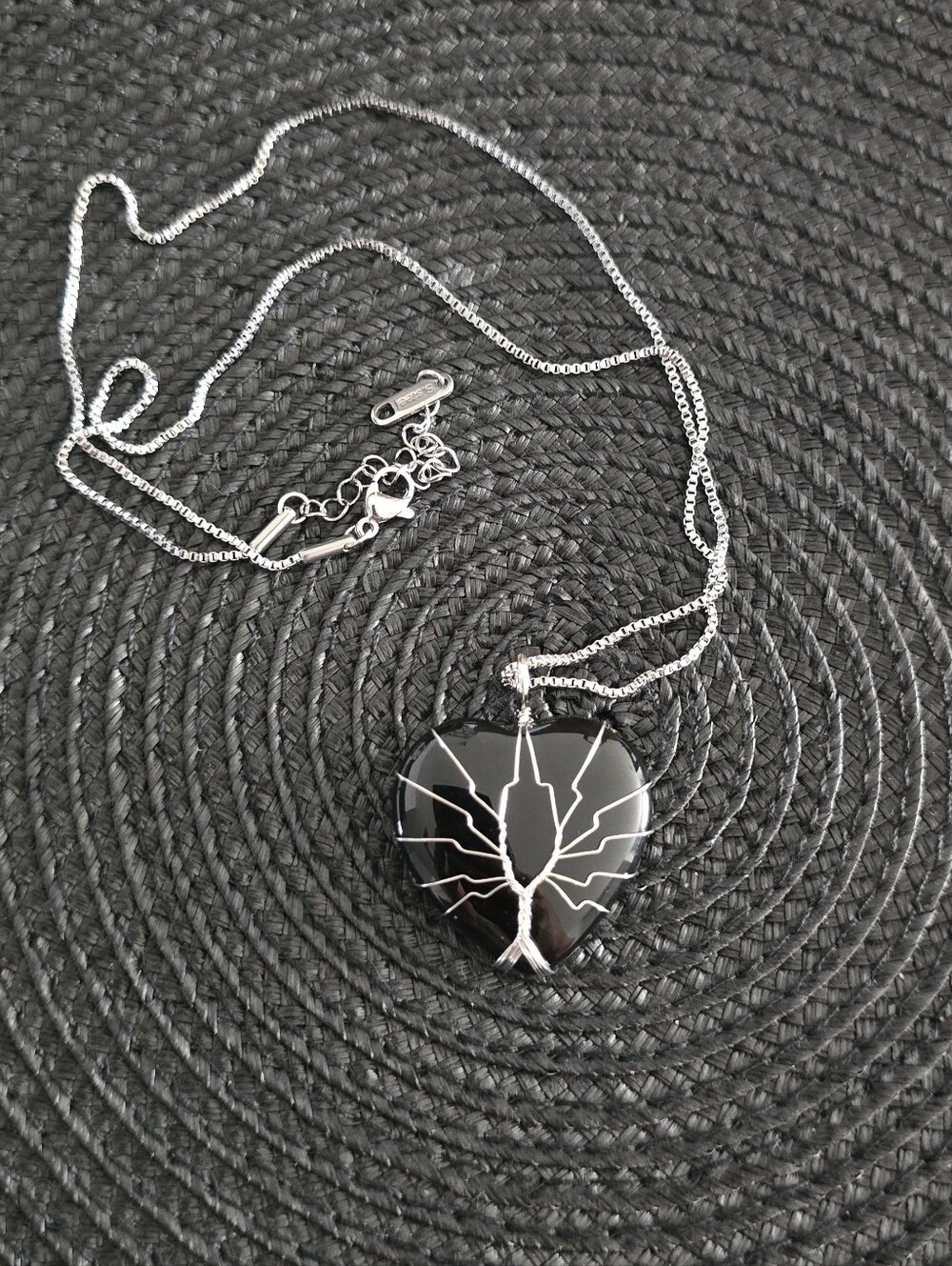 Crystal Jewelry Black Obsidian Heart Tree of Life Wire Wrapped Necklace